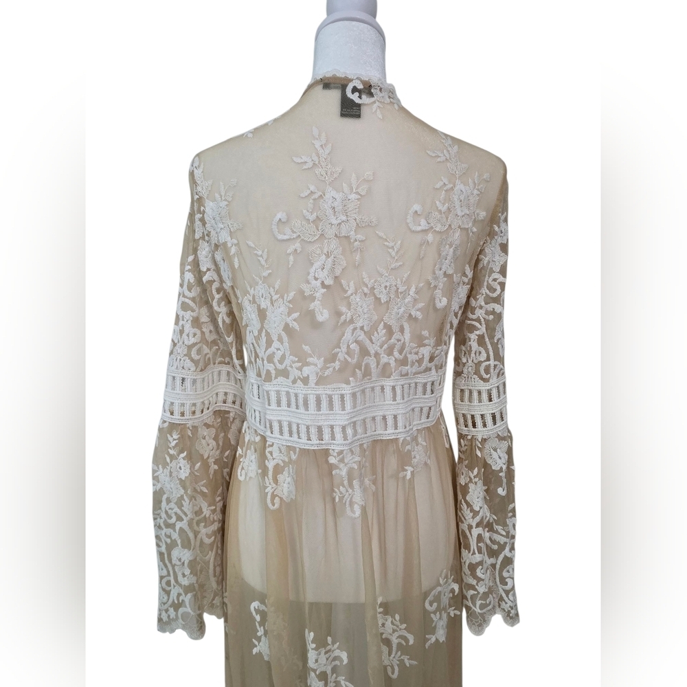 Forever 21 Sheer Lace Long Robe Cardigan Size Small - Picture 5 of 8